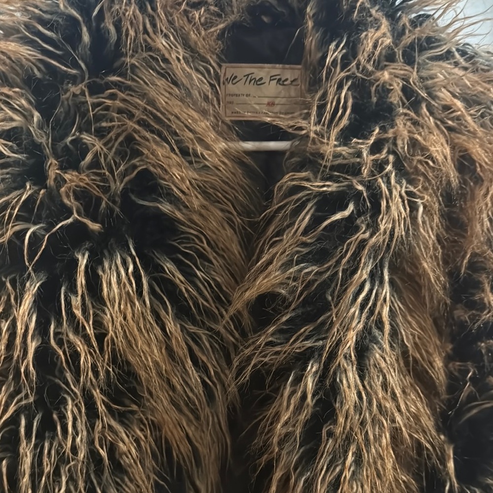 We The Free Black and Brown Faux Fur Jacket